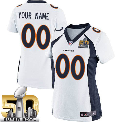 Women's Elite Super Bowl L Nike Jersey White Road - Customized NFL Denver Broncos